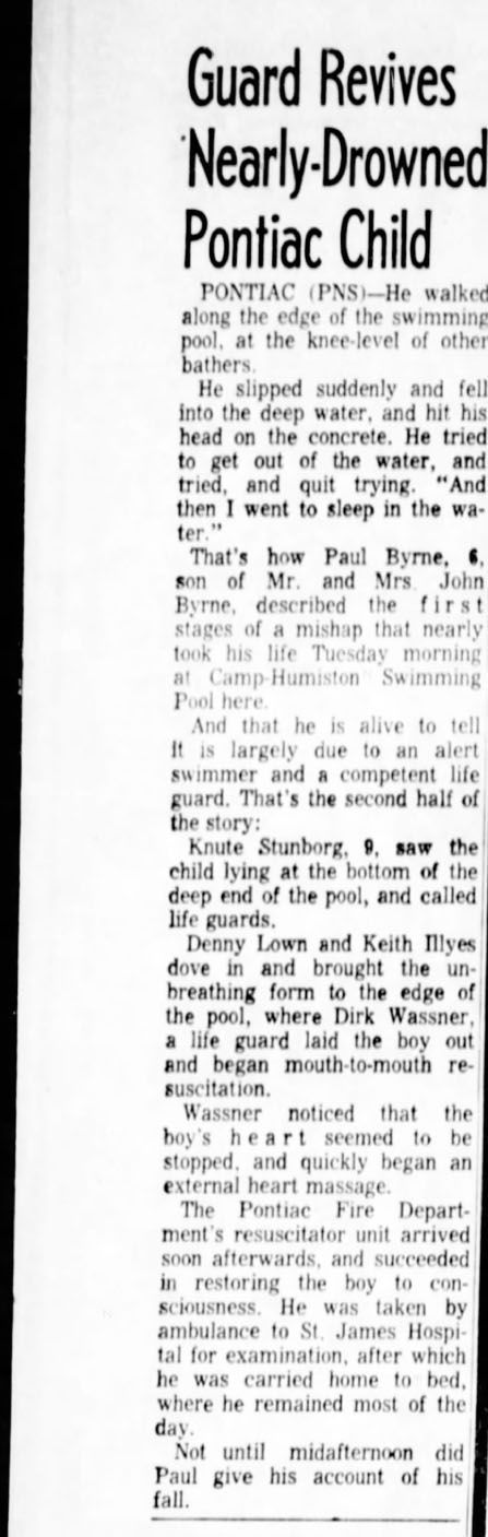 Guard Revives Nearly-Drowned Pontiac Child